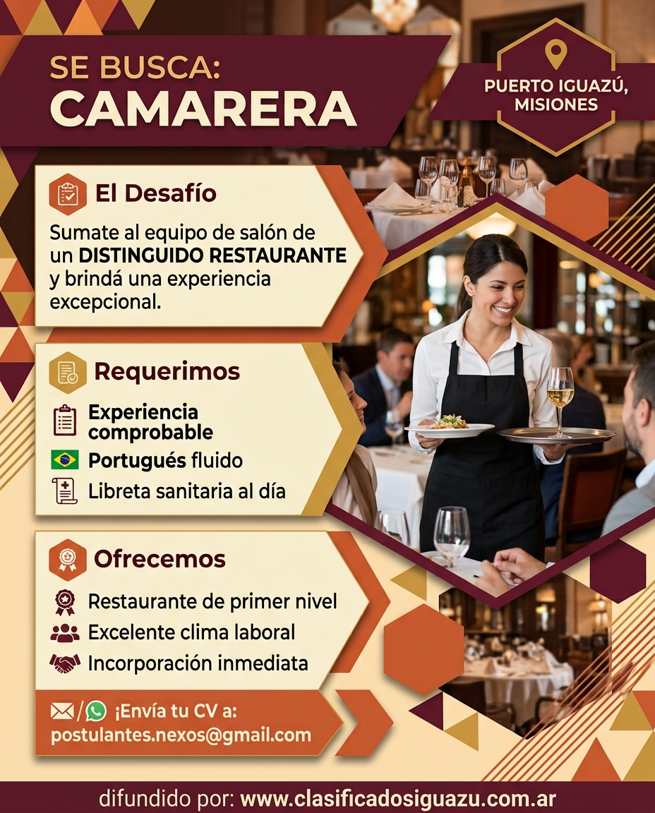 Se Busca Camarera en Puerto Iguazu y Alrededores.