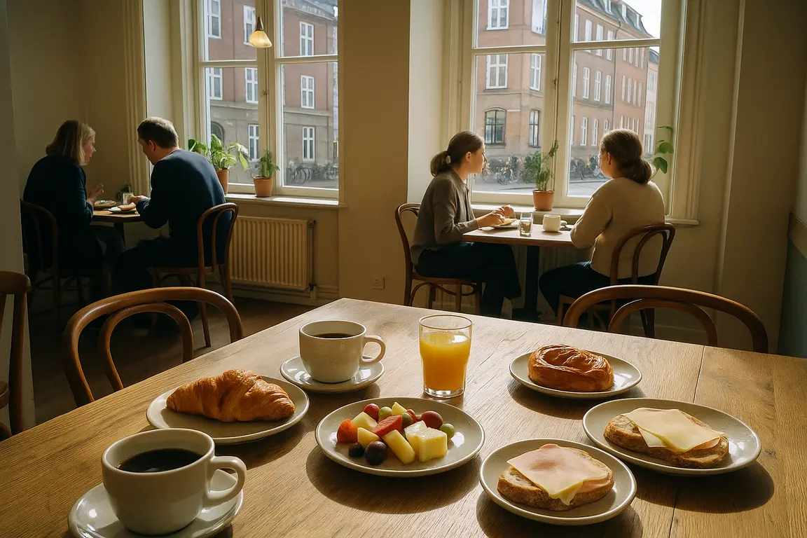Hyggelig café med morgenmadsretter og kaffe i København
