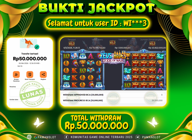 Selamat kepada Member PAMANSLOT Games Zeus vs Hades - Gods of War : WI***3