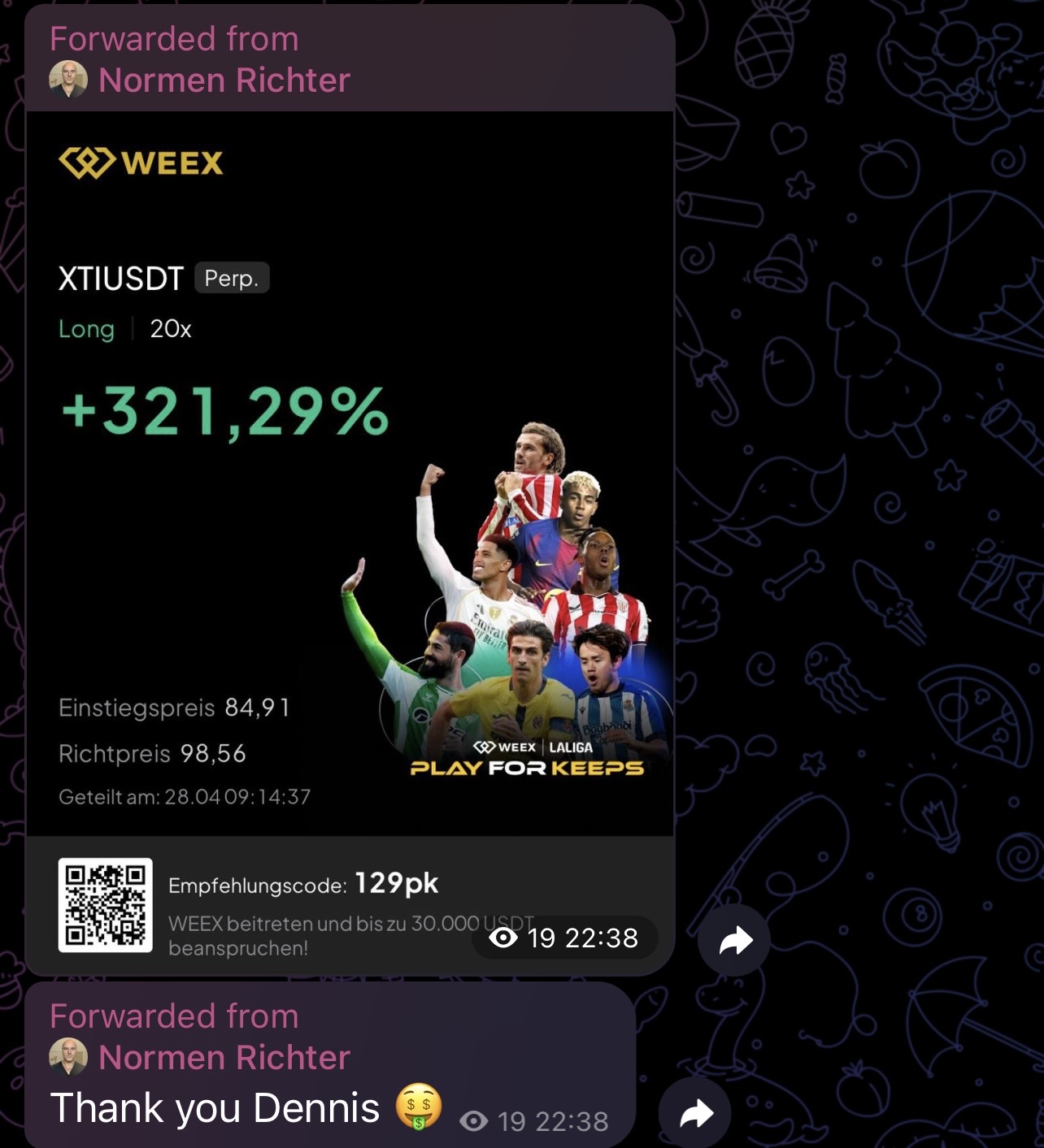 Member payout screenshot