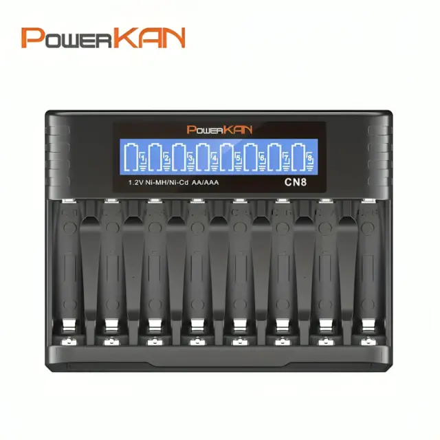 Powerkan 8-slot AA AAA battery charger with USB-C input