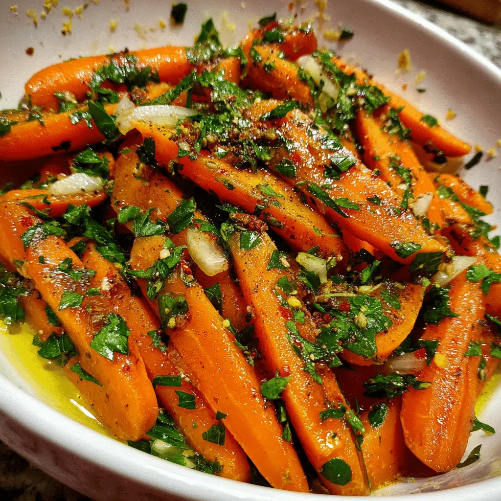 Bowl of Moroccan carrot salad with cumin, parsley, and lemon – a fresh and fragrant cold side dish.
