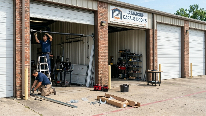 La Marque garage door repair technician at work