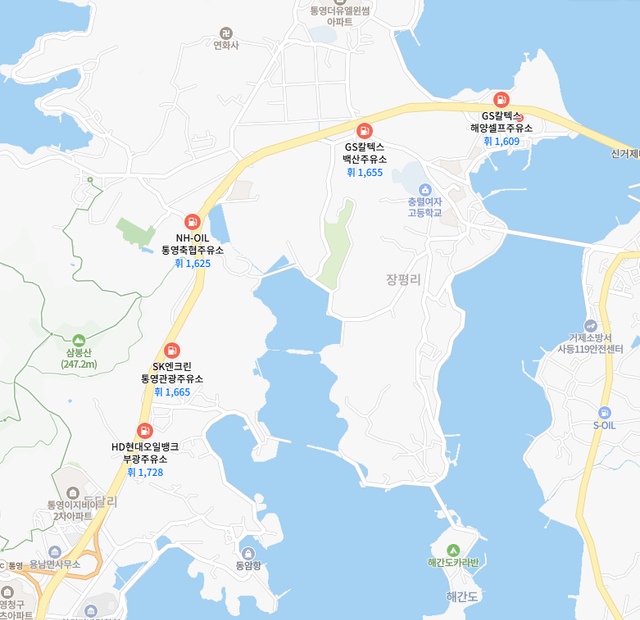 통영 주유소 위치 및 가격4