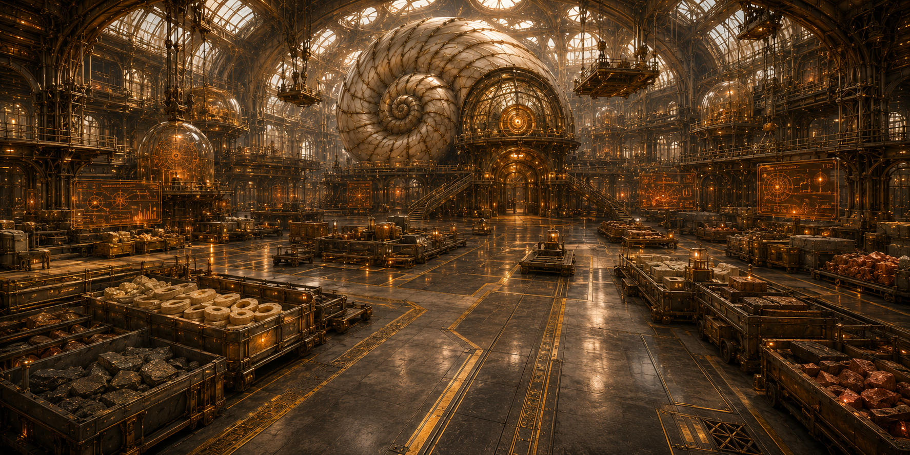 The Material Core, a large Workyards sorting and storage hall filled with stabilized Tethys materials.
