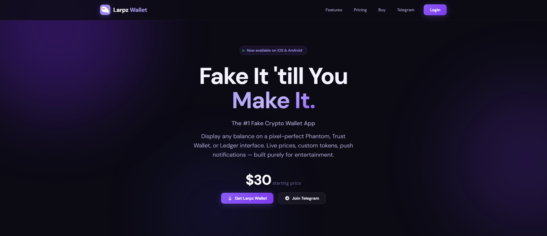 Screenshot of larpzwallet.app