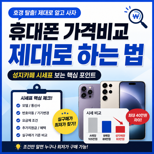 휴대폰 가격비교 성지카페 시세표 보는법