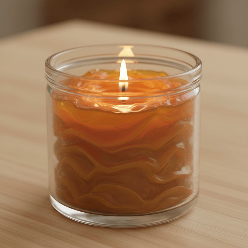 Handmade beeswax candle in a glass jar