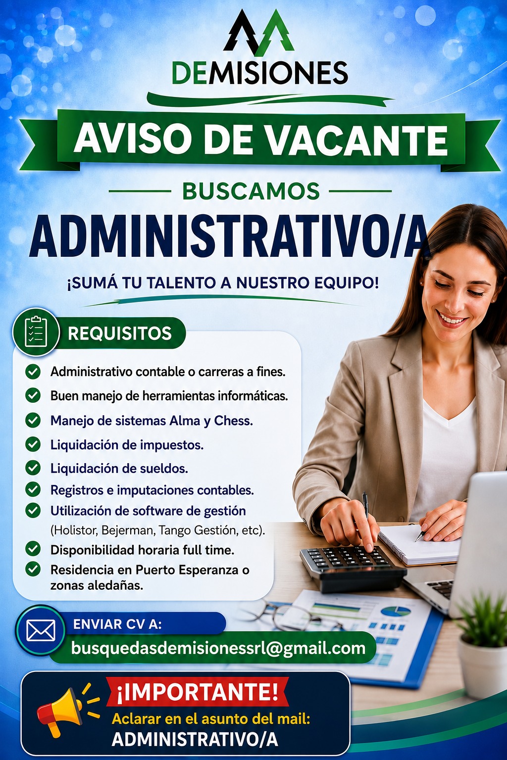 Se Busca Administrativo / a en Puerto Esperanza
