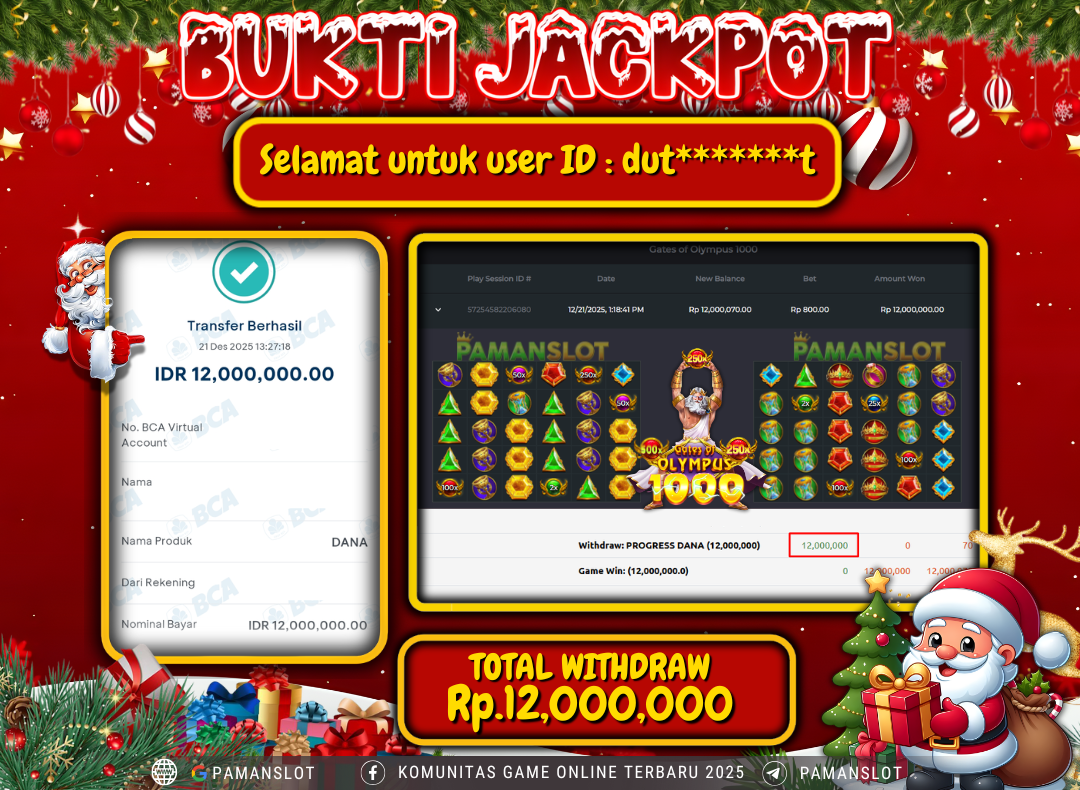 PAMANSLOT JACKPOT Game Gates of Olympus 1000 Rp.12,000,000- LUNAS