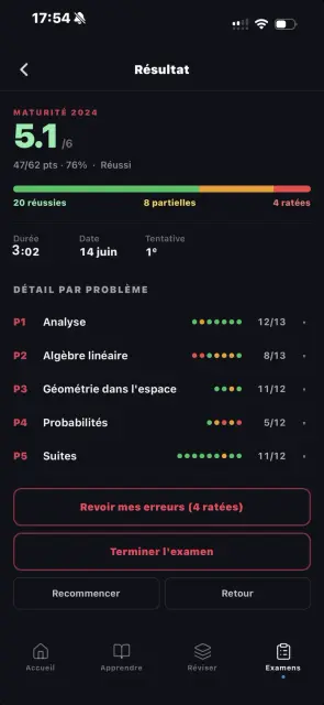 MatuMath — résultat d'examen