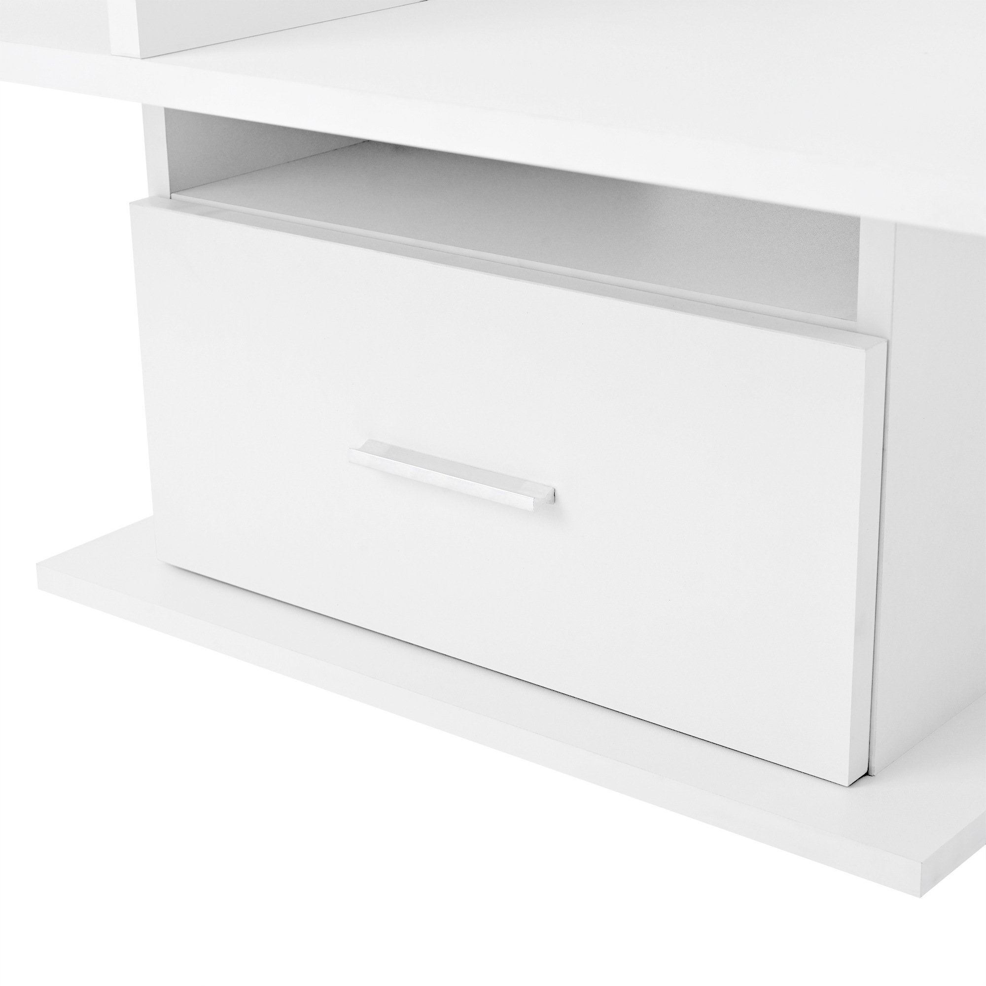 Table Basse Blanc, Rangement, Éclairage LED, Gestion des Câbles, Portes Vitrées, Étagères Réglables - 78x78x45cm - Salon 1