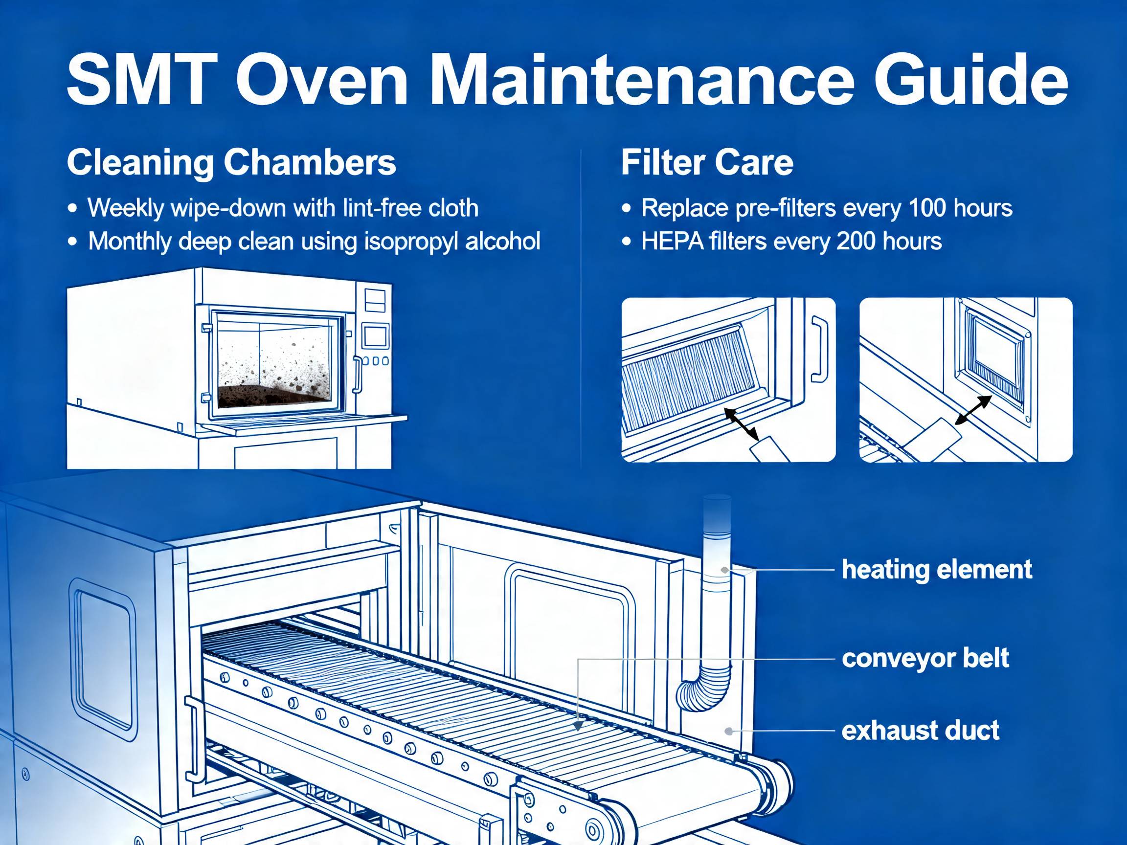 SMT oven maintenance tips infographic.