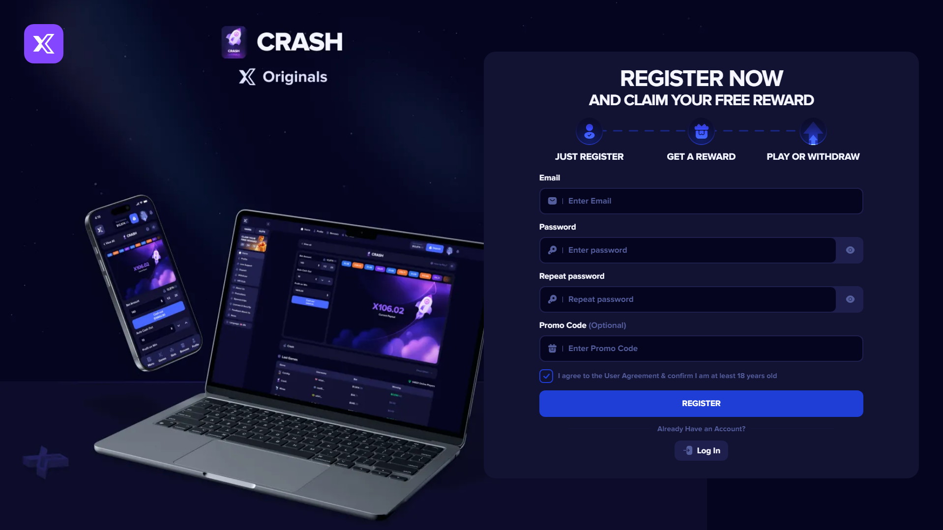 Forensic screenshot of x-slots.club showing the phishing page layout