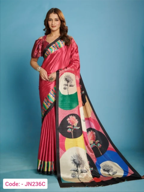 Pink color digital print saree
