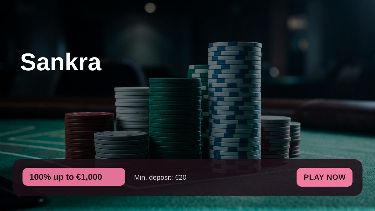 Sankra casino — welcome bonus 100% up to €1,000 + 200 FS, payments: Visa, Mastercard, Skrill, Neteller, Paysafecard