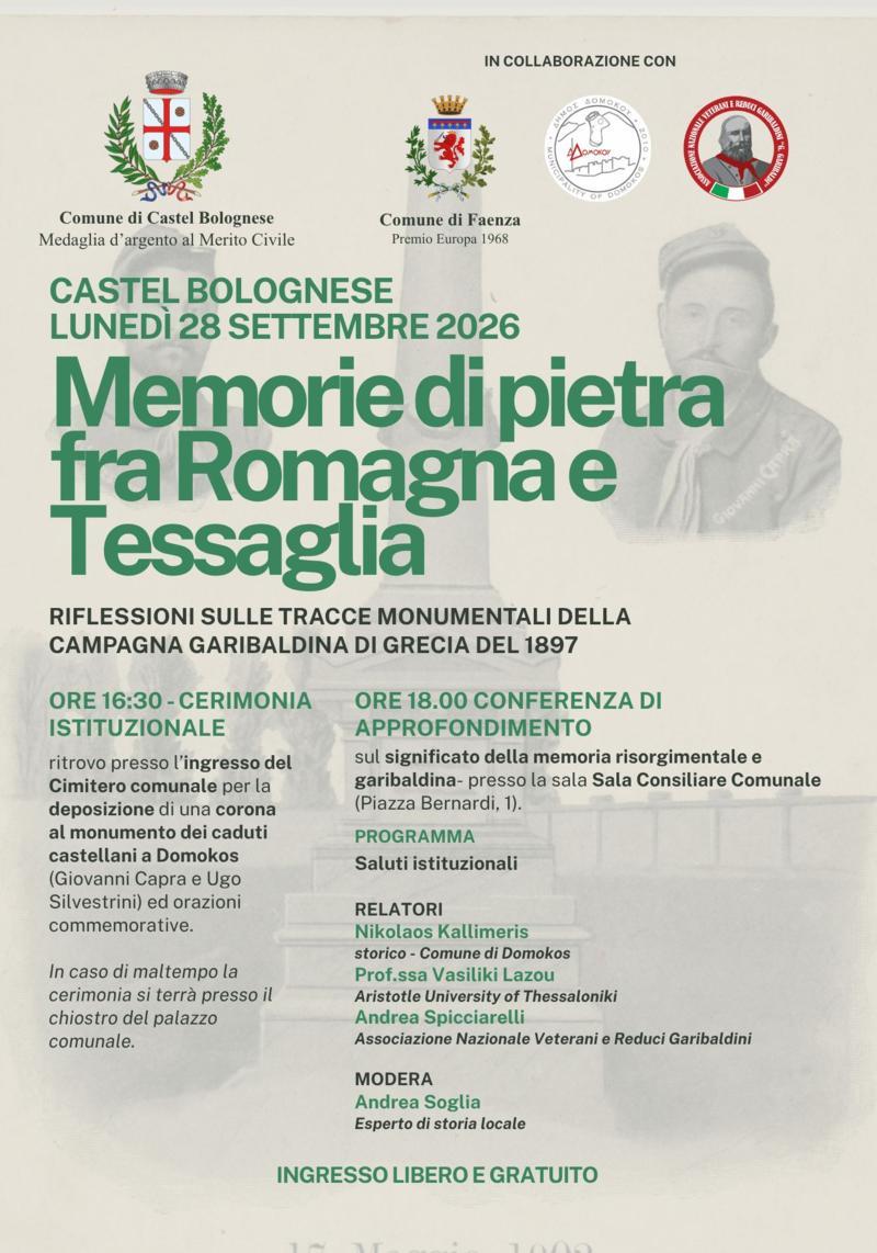 Castel Bolognese e la memoria di Domokos 1897: il 28 settembre delegazione greca e convegno
