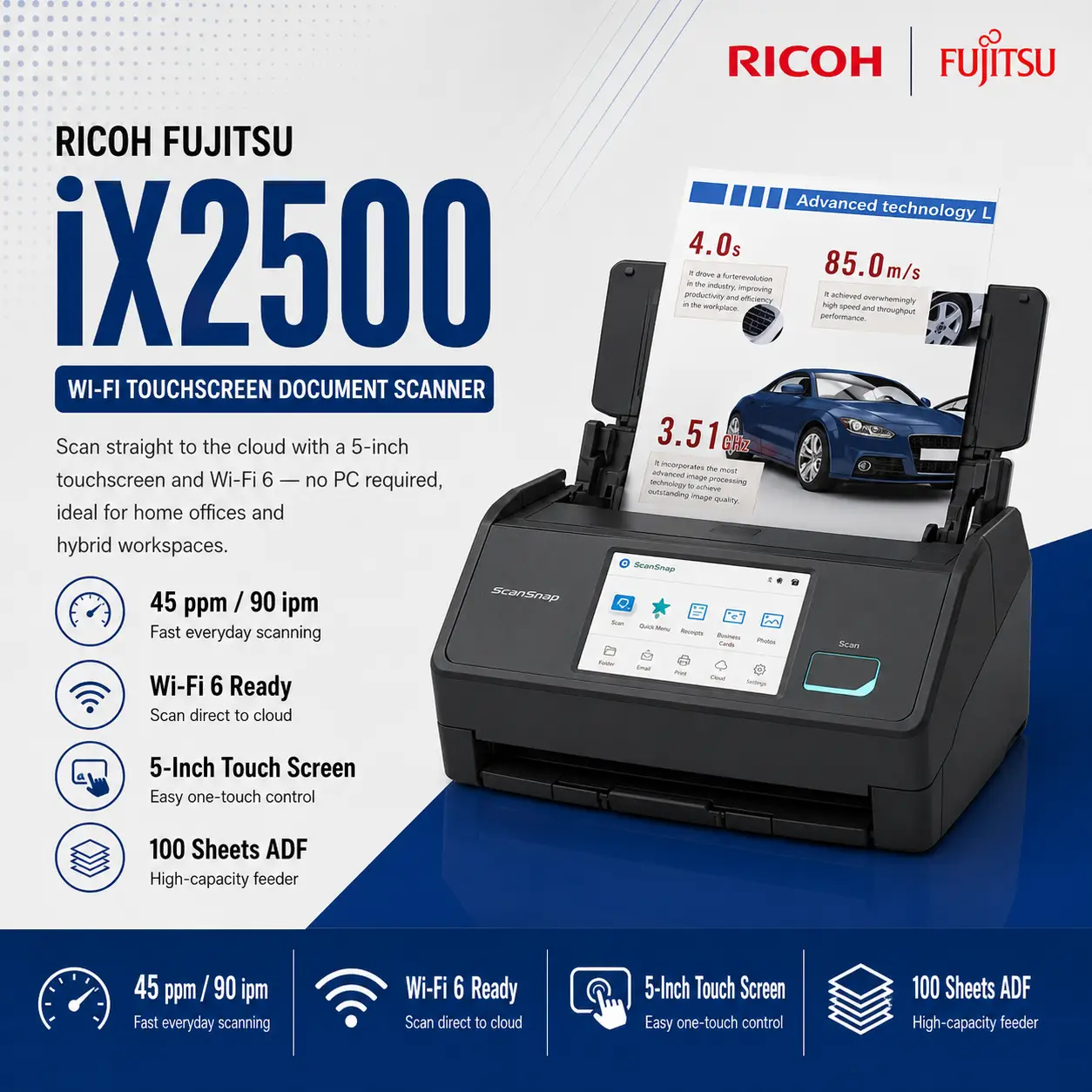 Ricoh ScanSnap iX2500 Wi-Fi Touchscreen Document Scanner Malaysia