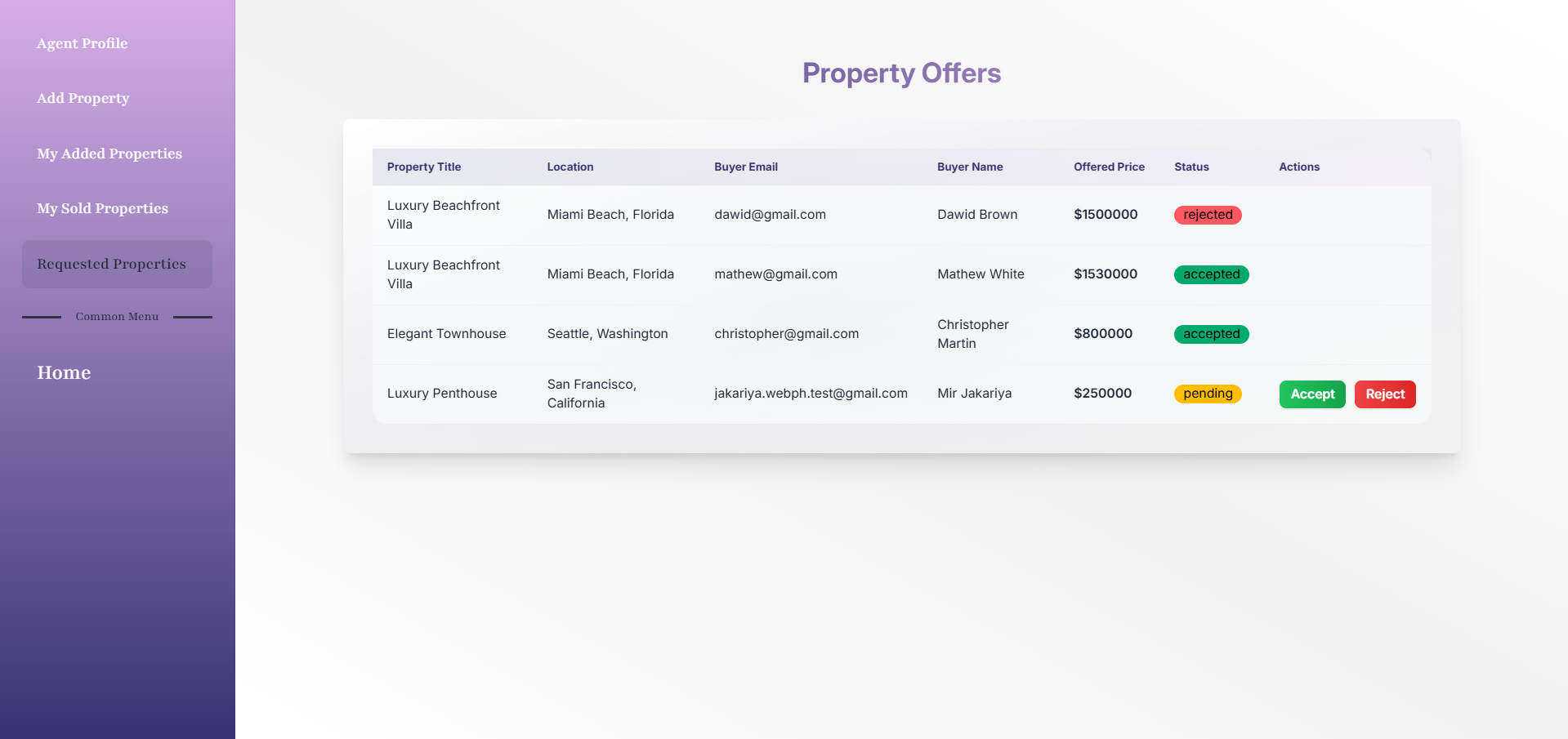 Agent Property Offer Screenshot