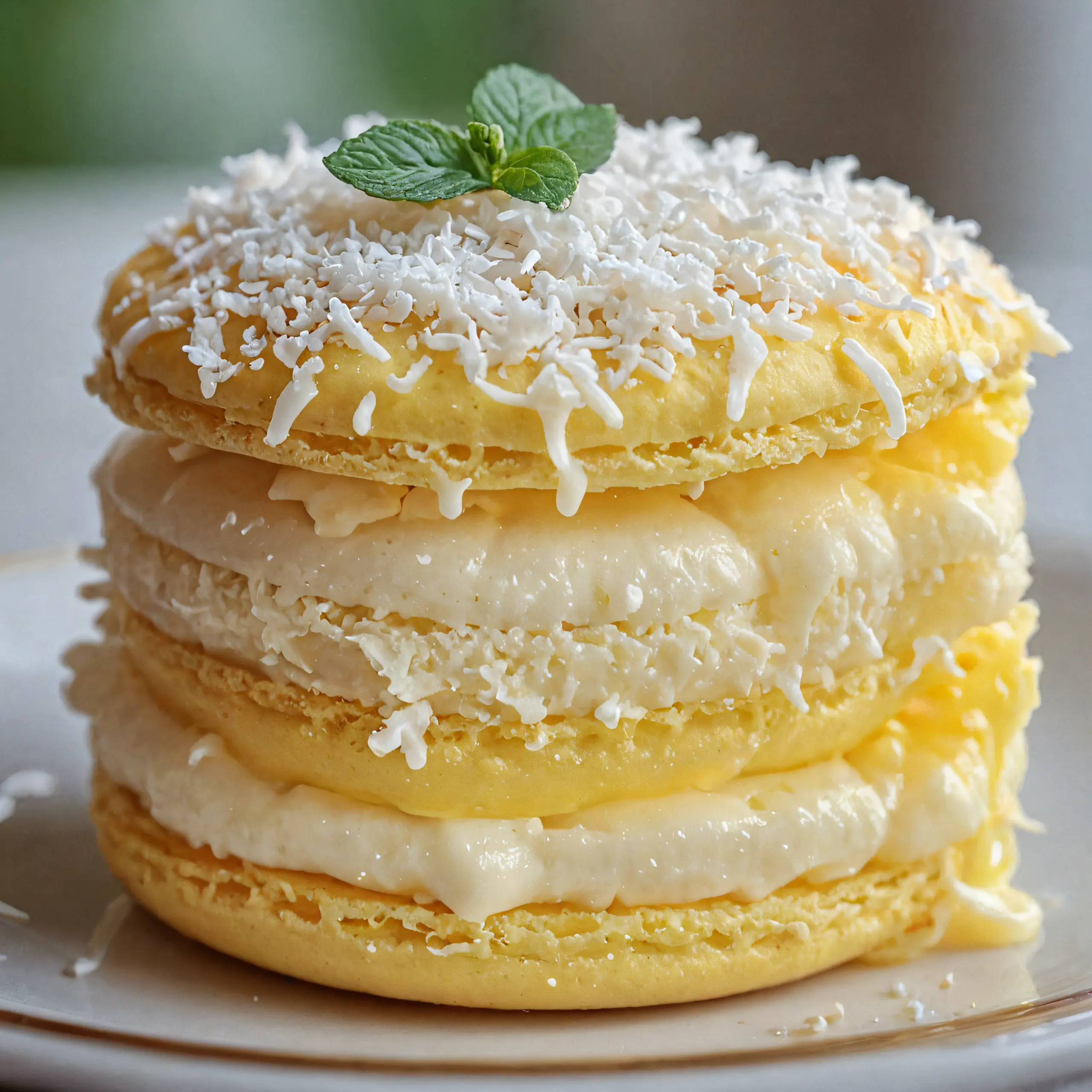 Lemon Coconut Macaron Cake Recipe
