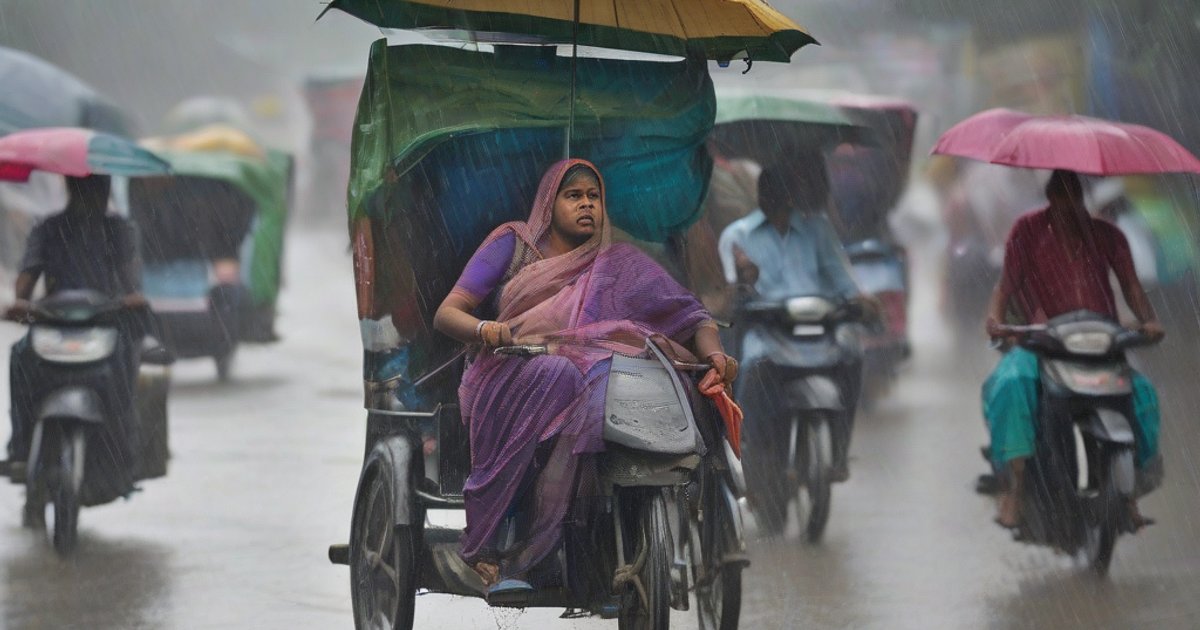 A symbolic view of dark clouds gathering over a flooded street in South Bengal during a yellow weather alert