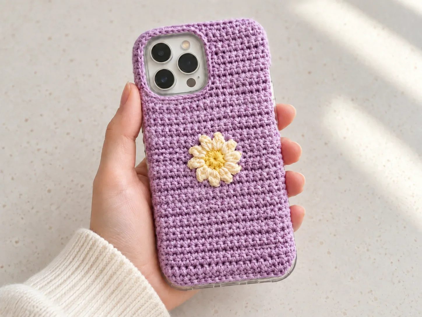 Daisy Bloom Crochet Phone Case for iPhone close-up preview