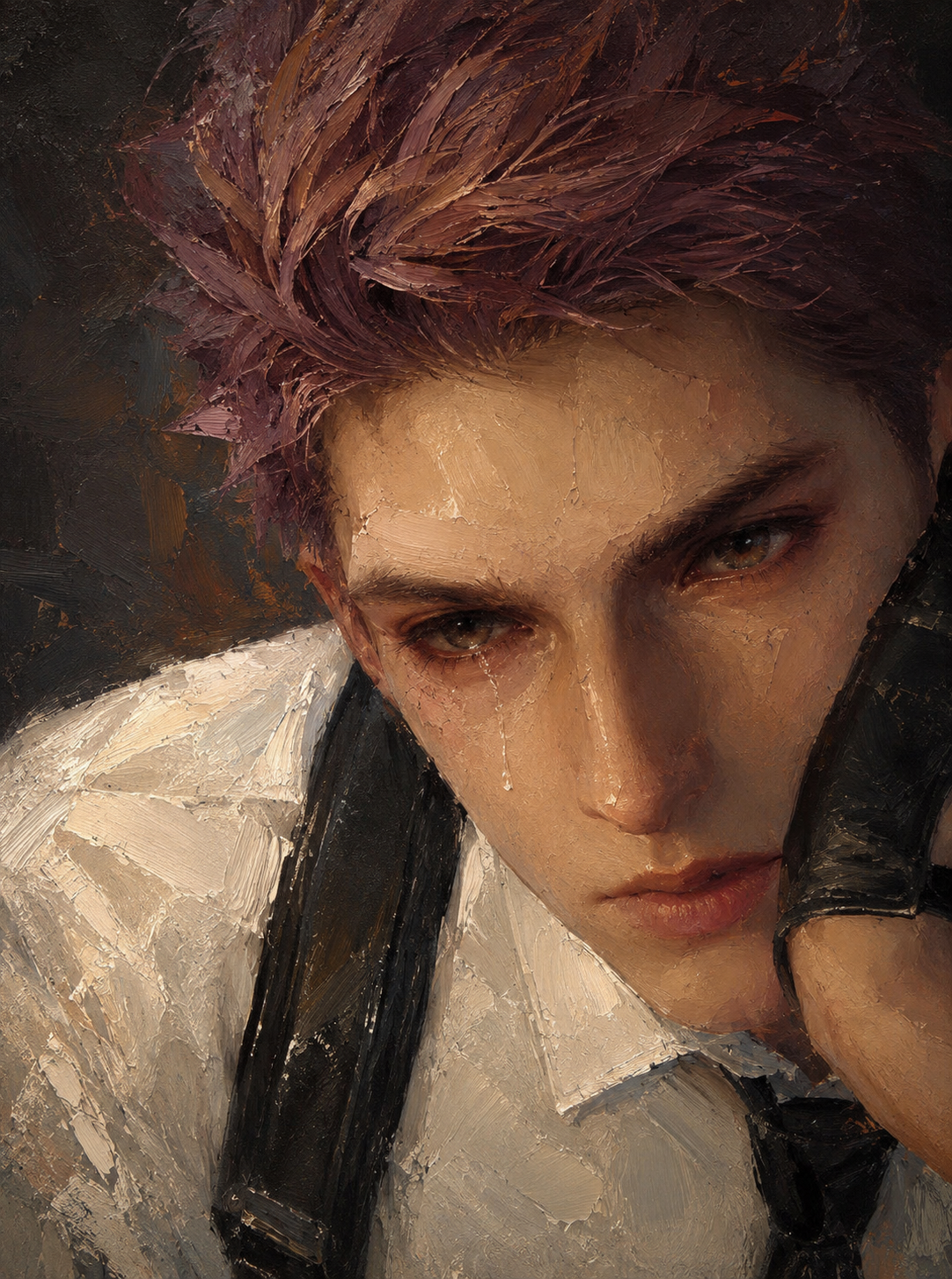 Oil painting portrait of Valko with a tear