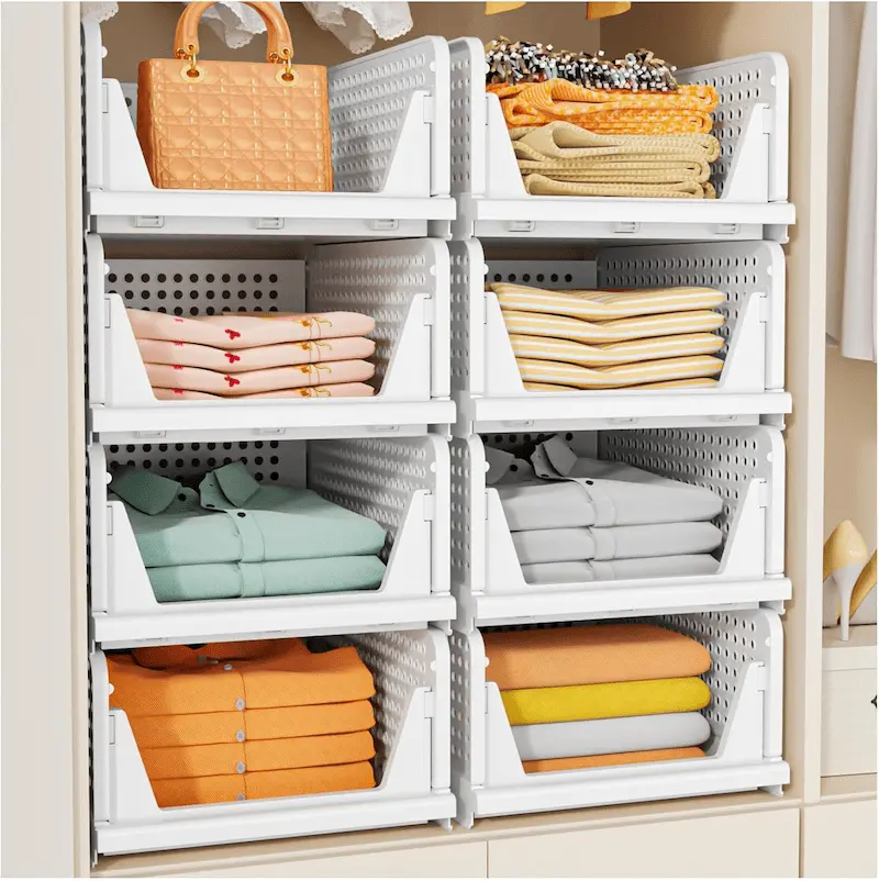 Stackable Foldable Closet Organizer – Space-Saving Storage Baskets for Wardrobe, Bathroom, Kitchen & Laundry