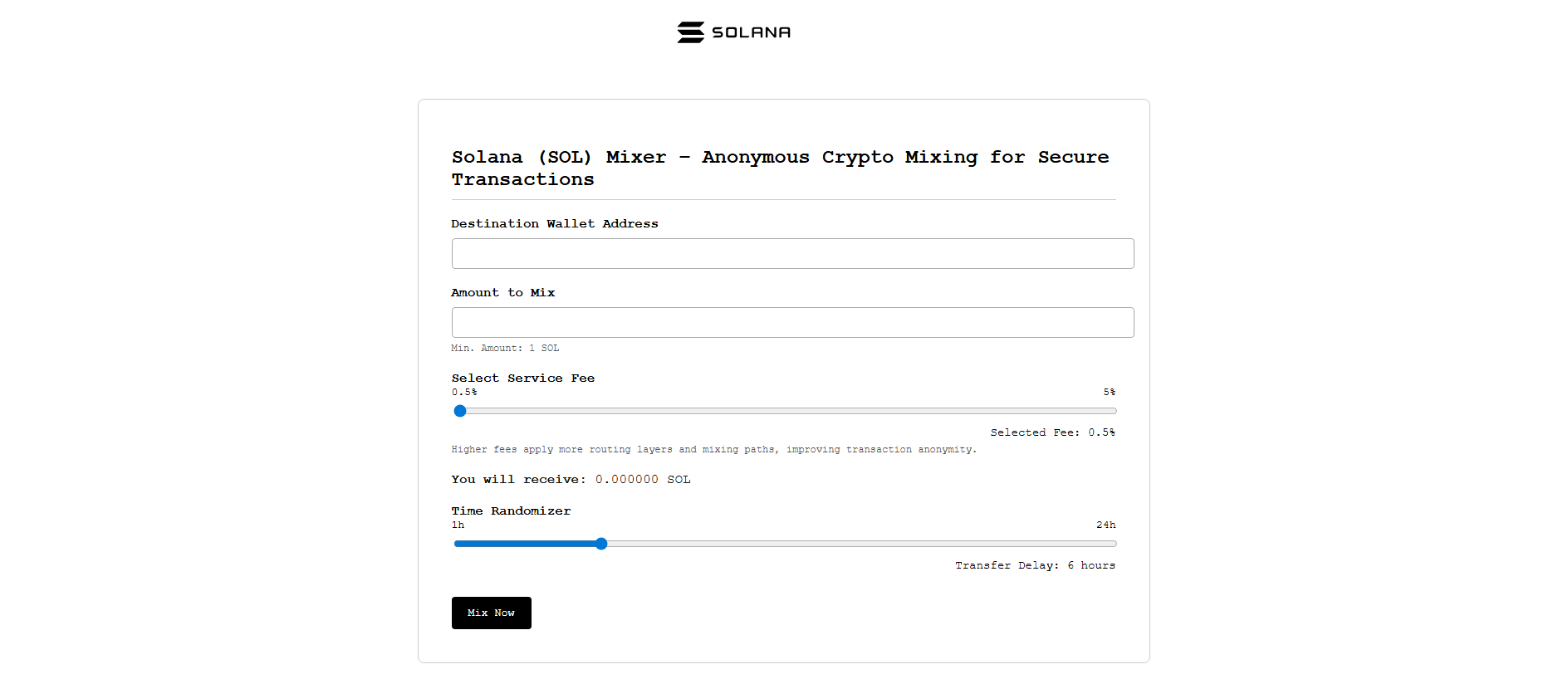 Forensic screenshot of solana2mix.to showing the phishing page layout
