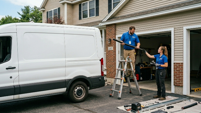 Garage door repair in progress