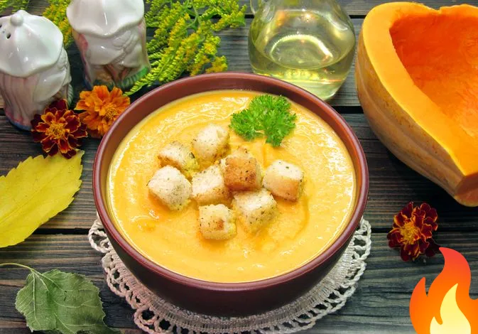 Постер Тыквенный крем-суп с сухариками