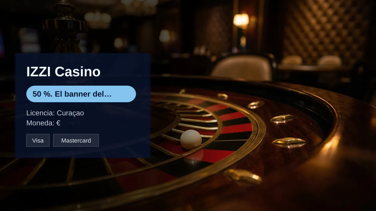 IZZI Casino — bono de bienvenida 50 %. El banner del hero también anuncia + 500 FS, pagos: Visa, Mastercard, Skrill, Neteller, BLIK