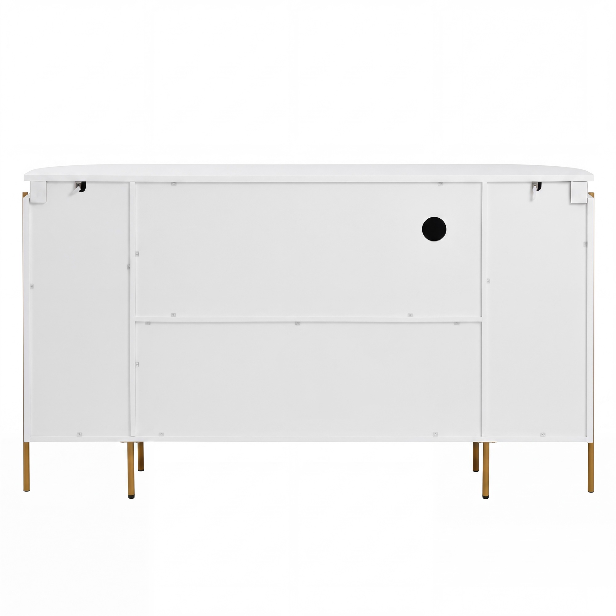 Buffet Blanc, 4 Portes, Rangement, Gestion des Câbles, Design Moderne, Angles Arrondis, Façade Texturée - Panneau composite de fibres de bois à densité et Métal - 140x38x80cm 4