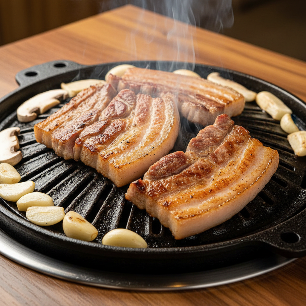 노릇노릇하게 구워진 난축맛돈 삼겹살과 목살 구이