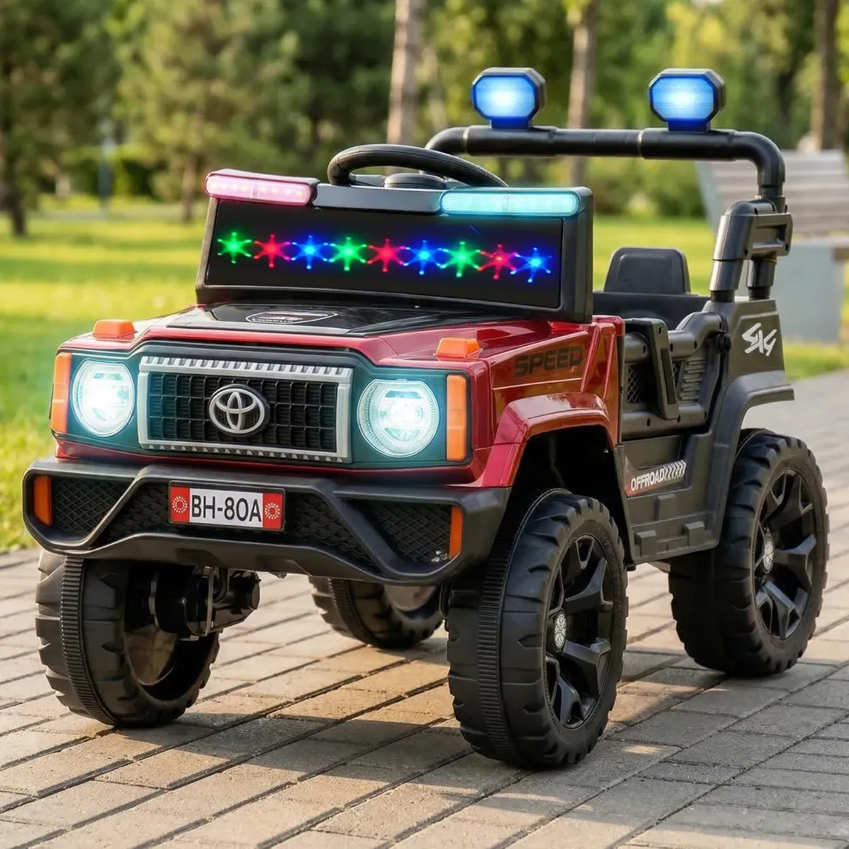 80 D Battery Operated Jeep for Kids with Parental Control | 4x4 Motor Baby Electric Ride On Toy Car with RGB Lights, Music & Swing Mode | Rechargeable Battery Car for Kids 1–6 Years