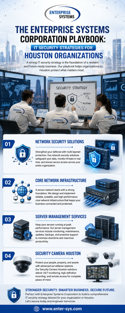 Physical security remains just as critical as digital defenses when protecting a company's people, assets, and property. A trusted Security Camera Houston installation gives business owners real-time visibility and remote monitoring capabilities across every facility entrance and workspace. Enterprise Systems Corporation designs and installs enterprise-grade surveillance systems that integrate seamlessly with existing IT infrastructure for centralized management. These systems deter theft, support incident investigations, and provide peace of mind for owners managing multiple locations. Paired with strong network security, this physical layer of protection creates a complete, well-rounded defense strategy for organizations operating throughout the Houston area. Visit us at: https://enter-sys.com/security-cameras/