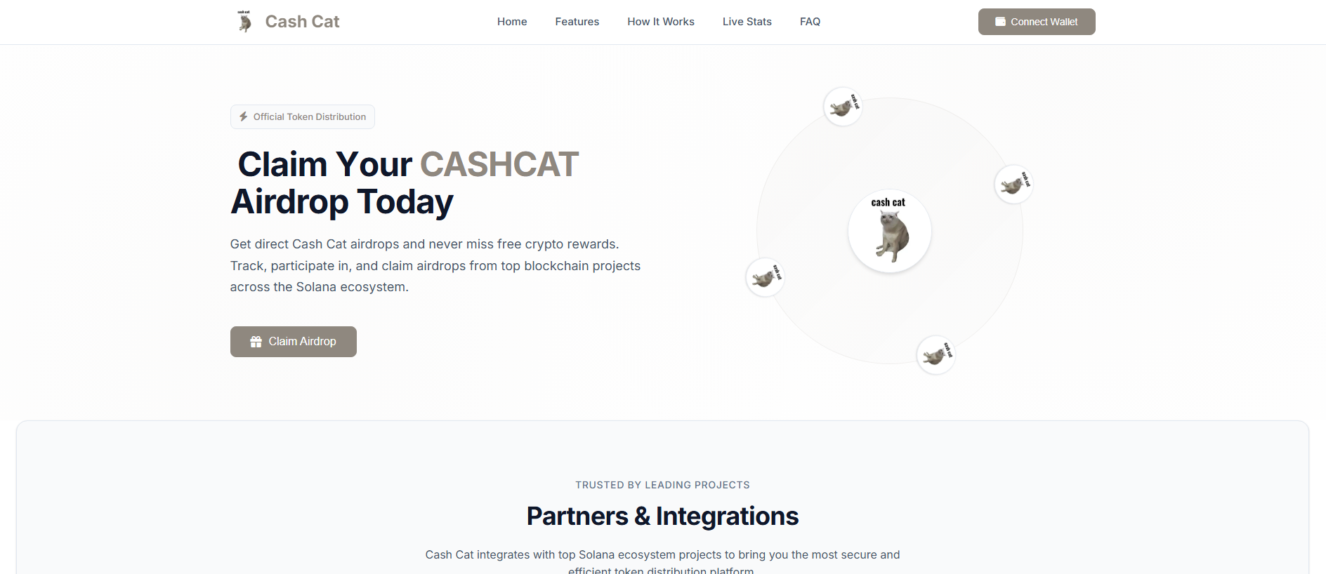 Forensic screenshot of cashcat.solcoin.info showing the phishing page layout