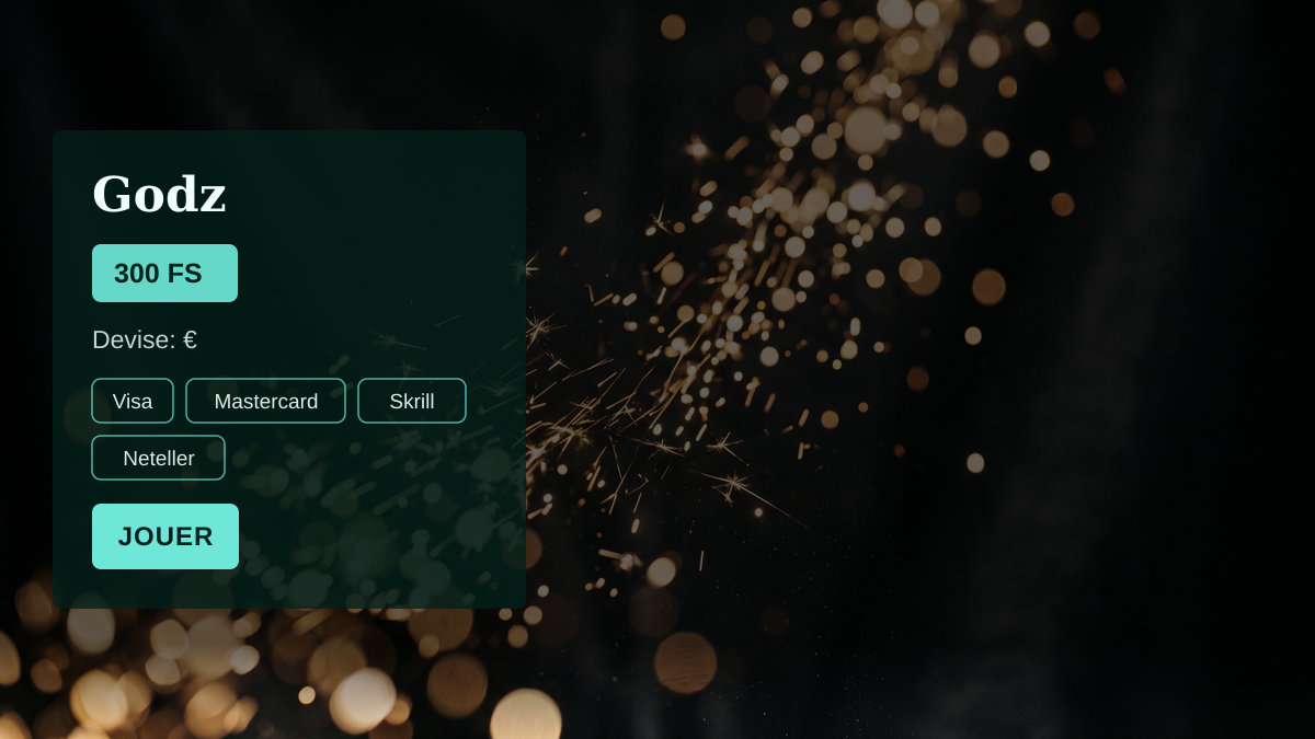 Godz casino — bonus de bienvenue 100 % jusqu'à 2 000 € + 300 FS, paiements: Visa, Mastercard, Skrill, Neteller, Paysafecard