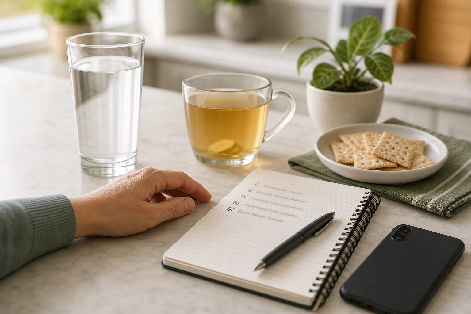 Person planning a health routine with notebook and laptop