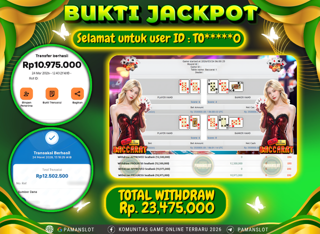 Selamat kepada Member PAMANSLOT Live PP - Baccarat 1 :  TO*****0