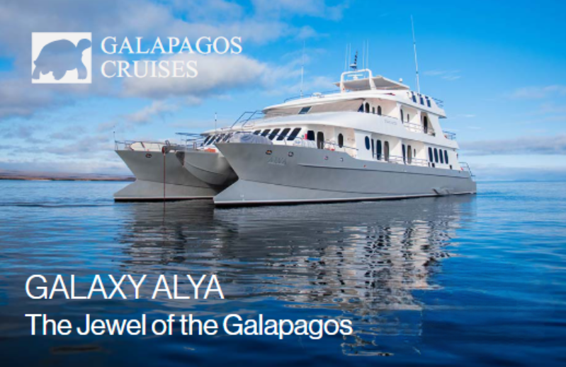M C Alya luxury yacht anchored in Galapagos waters with elegant design and modern amenities