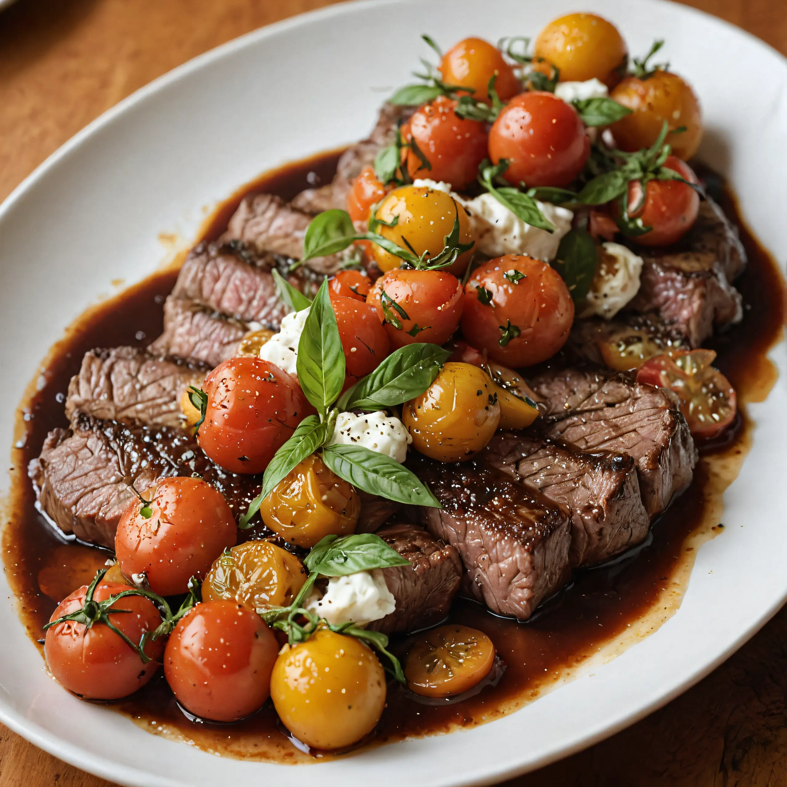 Balsamic-Glazed Steak with Heirloom Tomatoes Dish