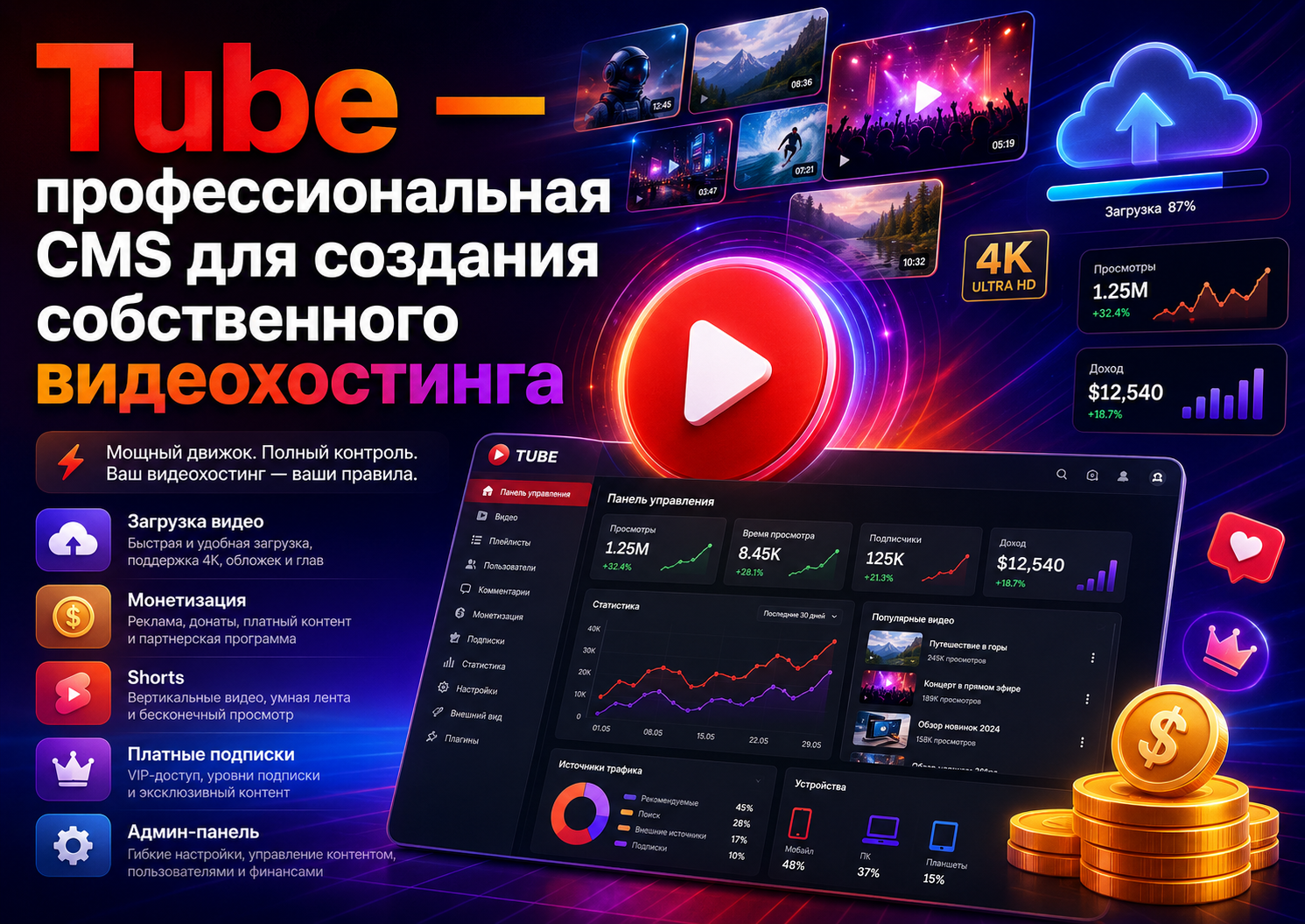 Tube профессиональная CMS для создания собственного видеохостинга