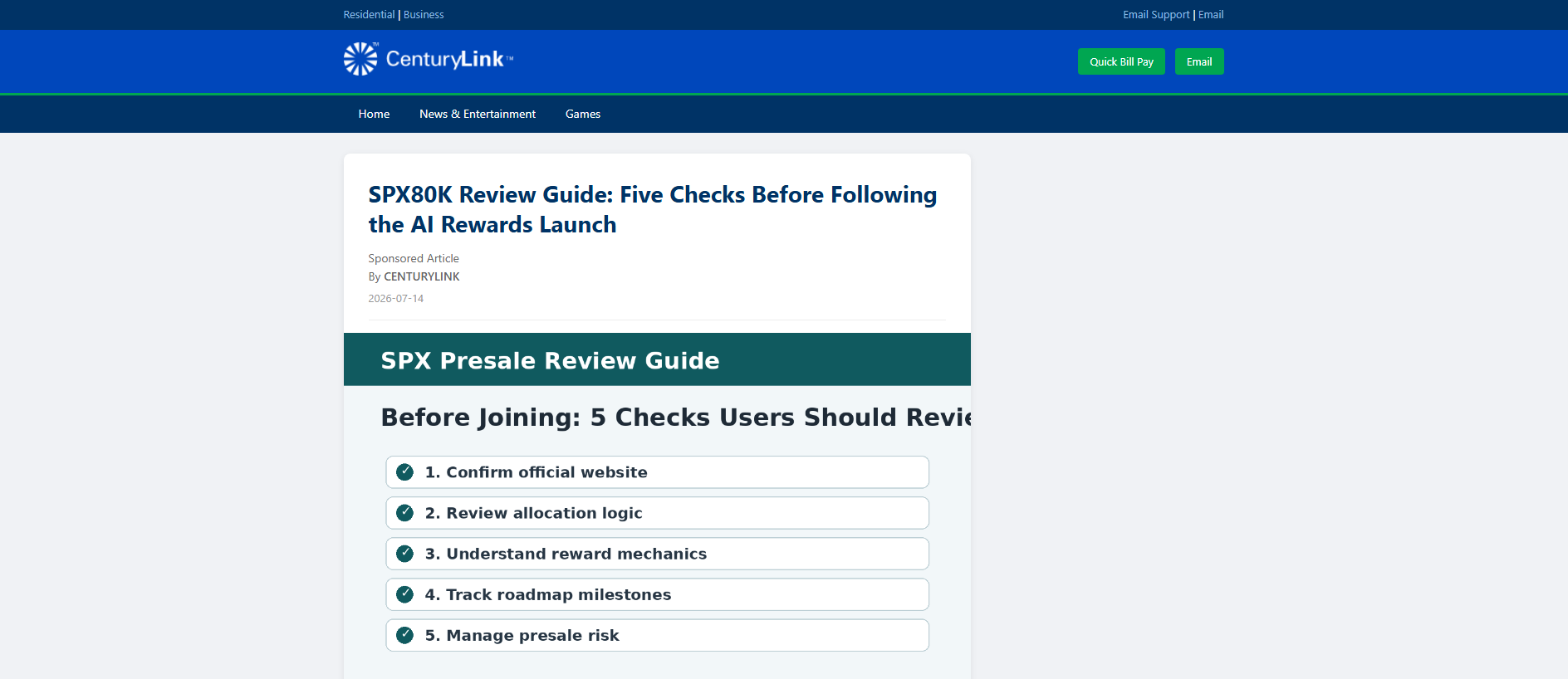Forensic screenshot of spx80k-centurylink.com showing the phishing page layout