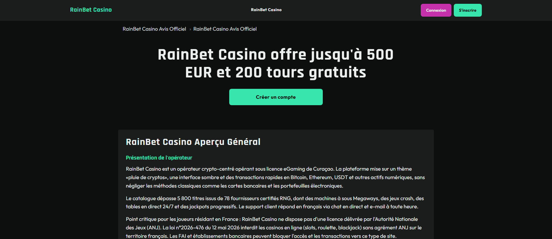 Stored capture of rainbet-france.fr