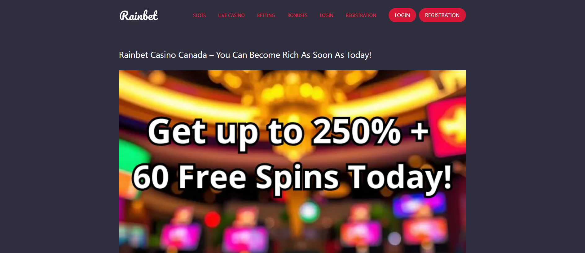Forensic screenshot of rainbetcanada.com showing the phishing page layout