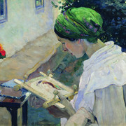 Портрет Е П Нестеровой за вышиванием 1909