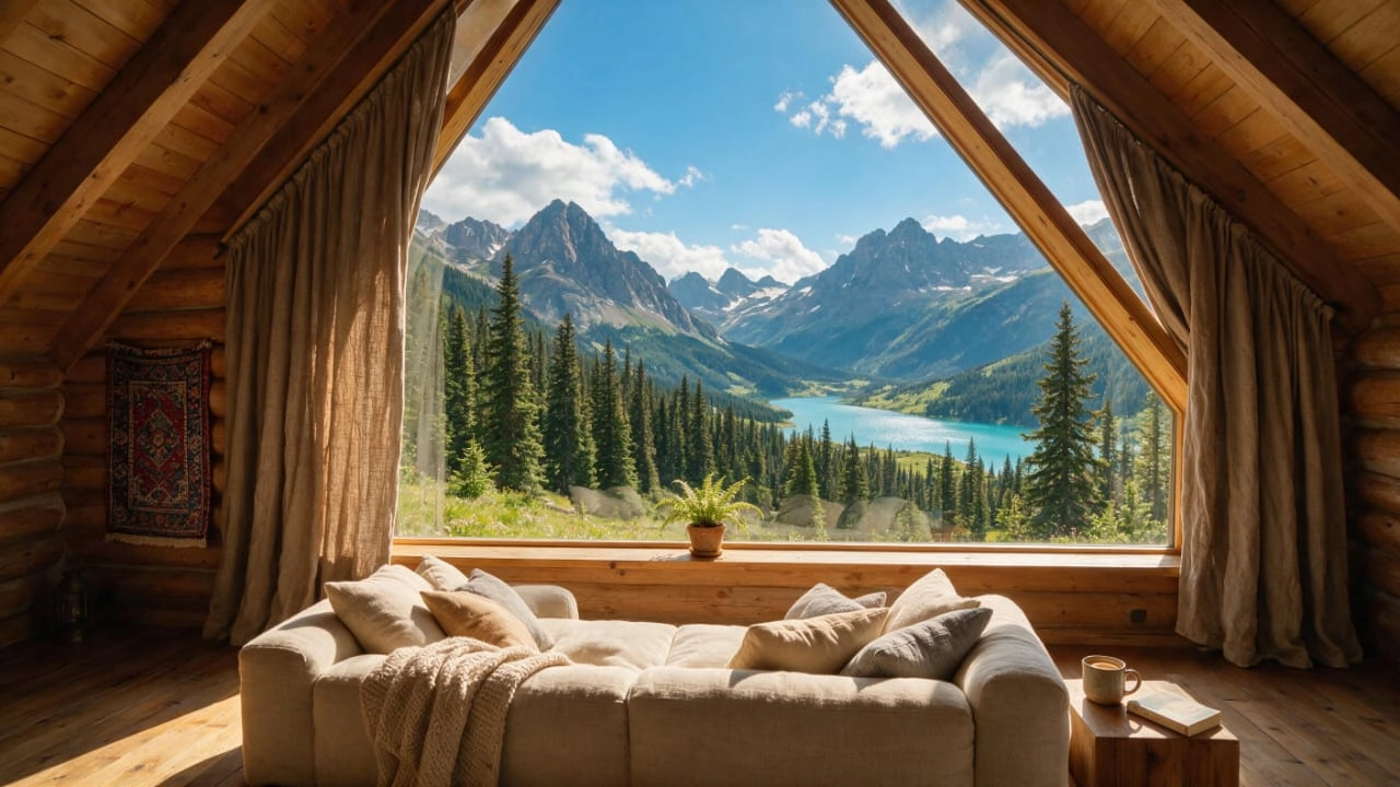 Emphasize the Windows and Views A-Frame Cabin