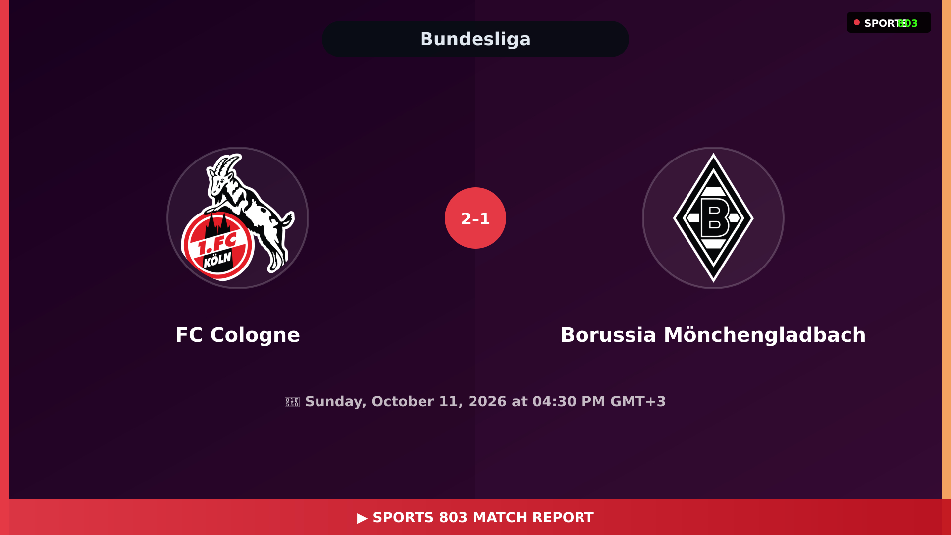 FC Cologne vs Borussia Mönchengladbach – Highlights & Replay | Sports 803