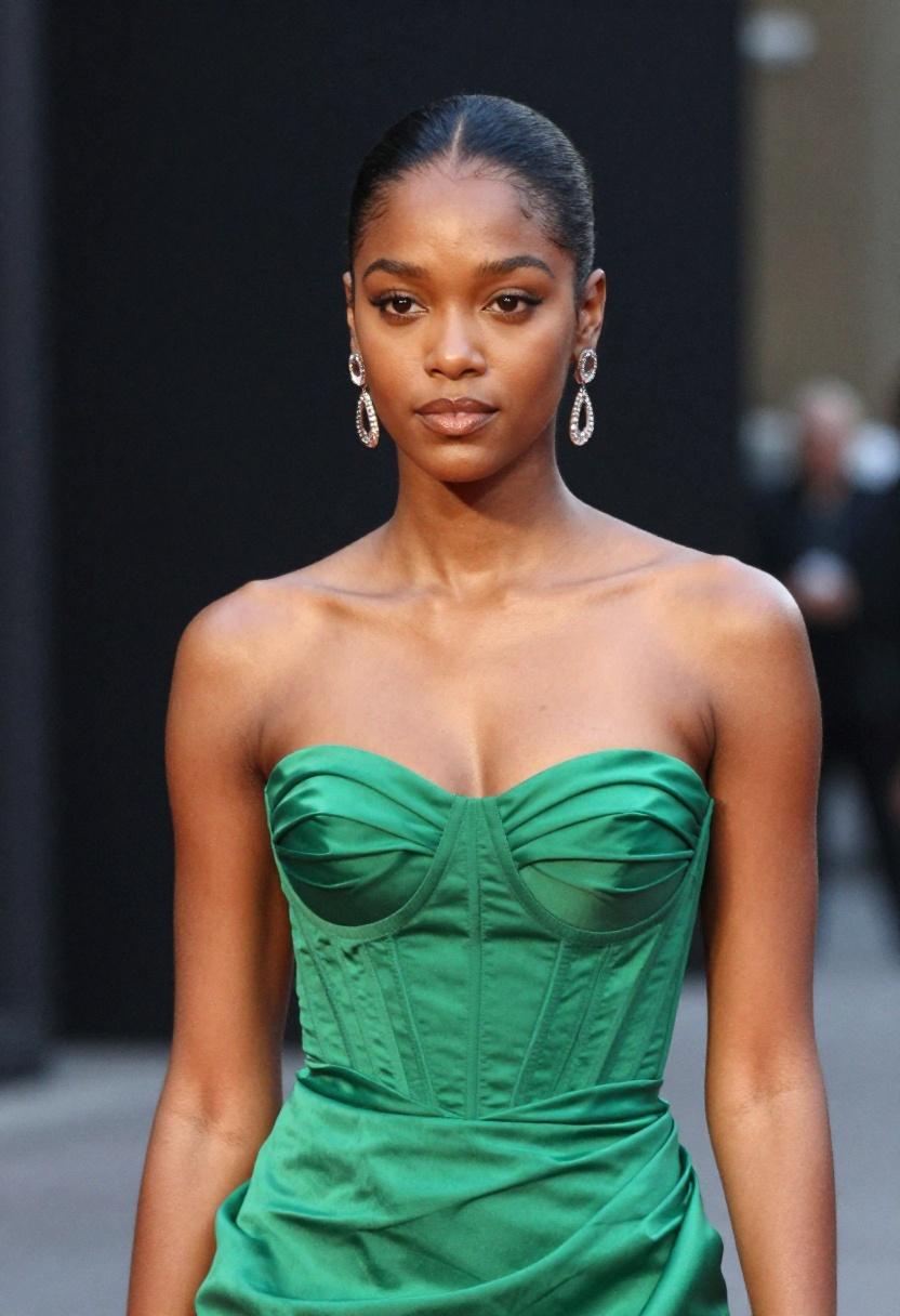 Emerald green strapless bustier gown with ruched silk giving major award-show energy for a black-tie event